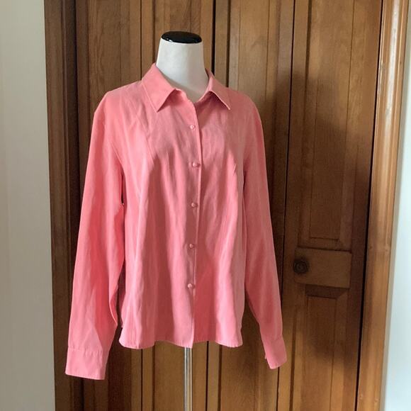 Vintage Talbots Peach Faux Suede Buttondown Shirt, Size XL - Picture 1 of 10